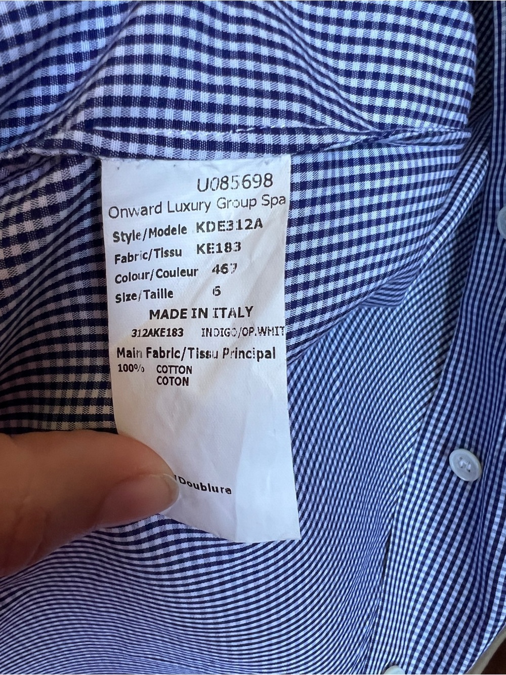 Michael Kors Made in Italy Indigo Micro Gingham Button Up women’s 6 - Picture 3 of 7